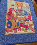 Bears and Train on Blue Baby Quilt