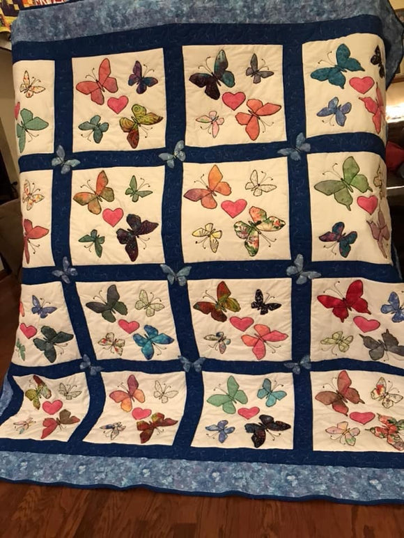 Butterflies and Hearts King Quilt