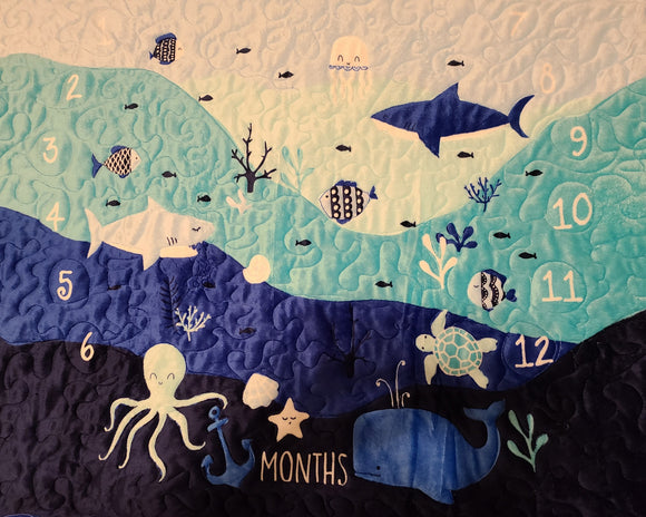 Under the Sea Milestone Blue Baby Quilted Blanket