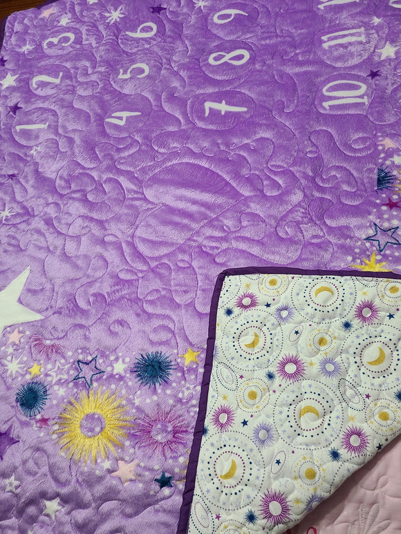 Purple Stars and Flowers Milestone Quilted Baby Blanket