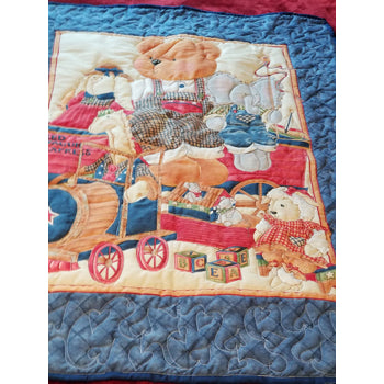 Bears and Train on Blue Baby Quilt